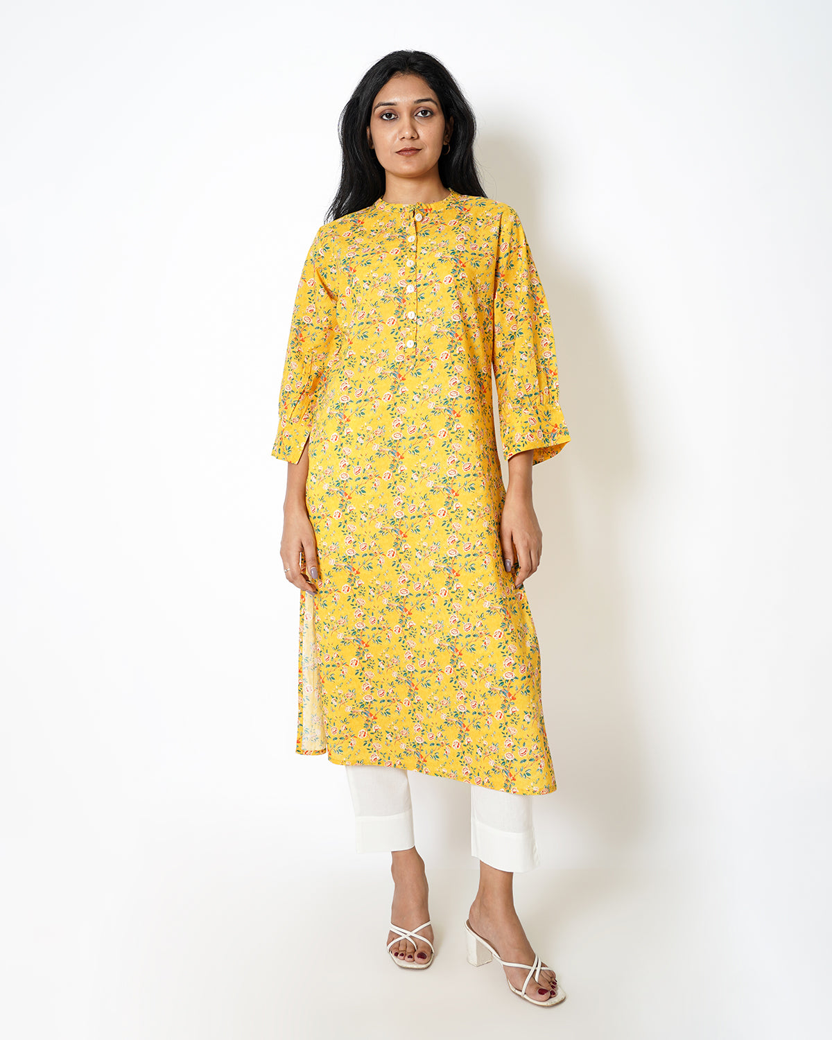 Hand embroidered Cotton Linen Sunflower Kurta Set main image 0
