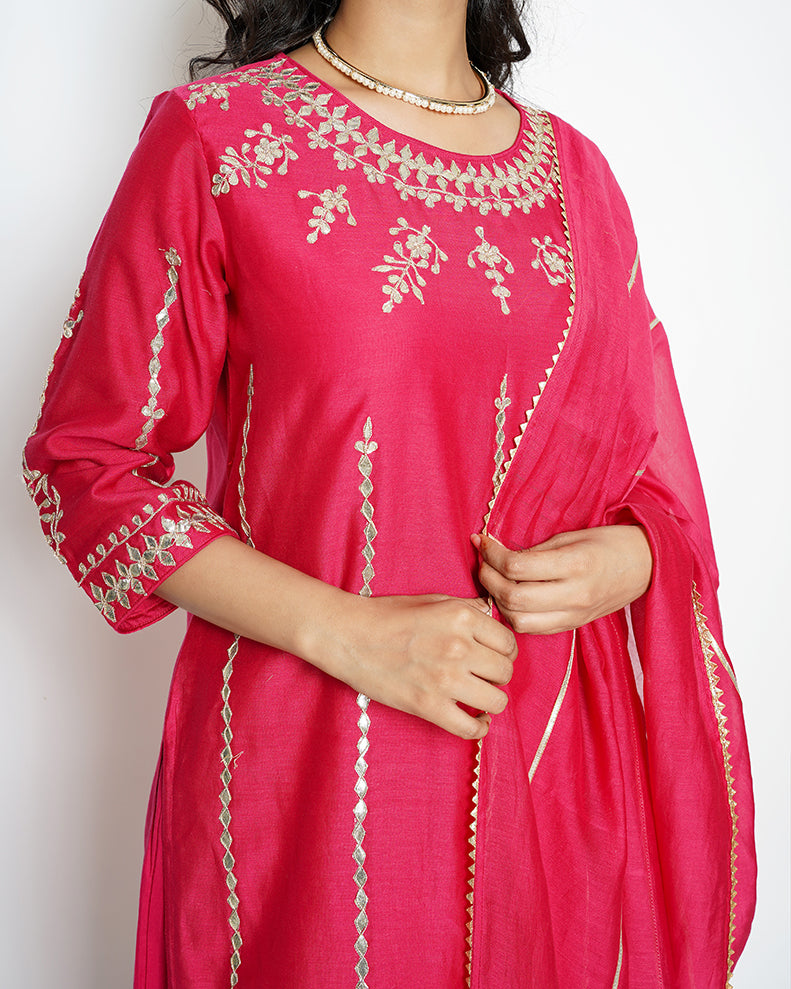 Dark Magenta Gota Work Chanderi Suit Set – Kameez