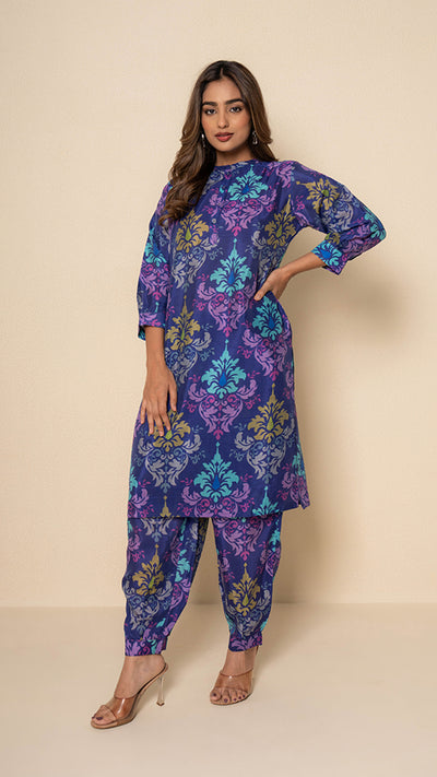 Canvas Blue Digital Print Bamboo Silk Kurta Set