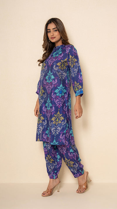 Canvas Blue Digital Print Bamboo Silk Kurta Set
