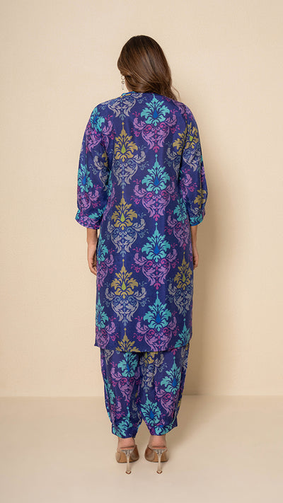 Canvas Blue Digital Print Bamboo Silk Kurta Set