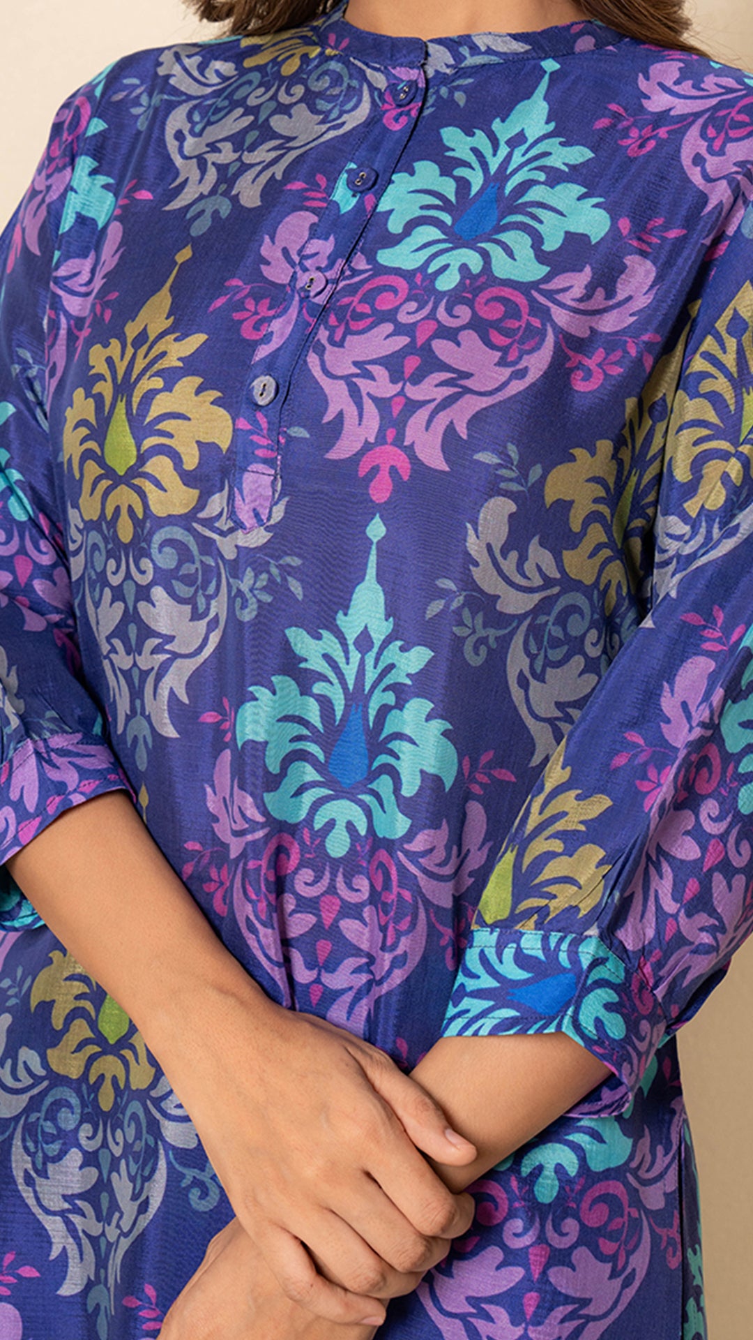 Canvas Blue Digital Print Bamboo Silk Kurta Set