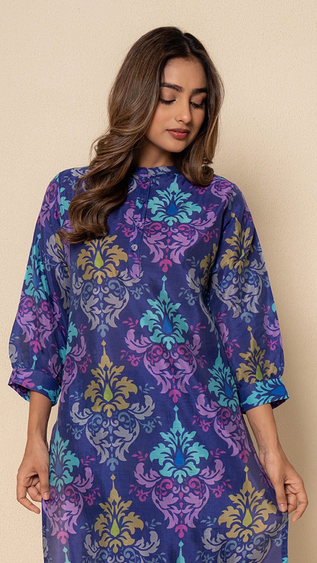 Canvas Blue Digital Print Bamboo Silk Kurta Set