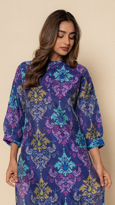 Canvas Blue Digital Print Bamboo Silk Kurta Set