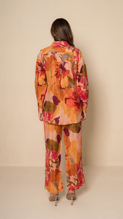 Coral Amber Floral Digital Print Bamboo Silk Co-ord Set