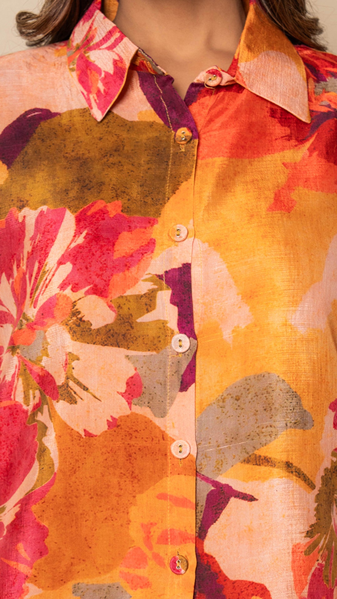 Coral Amber Floral Digital Print Bamboo Silk Co-ord Set