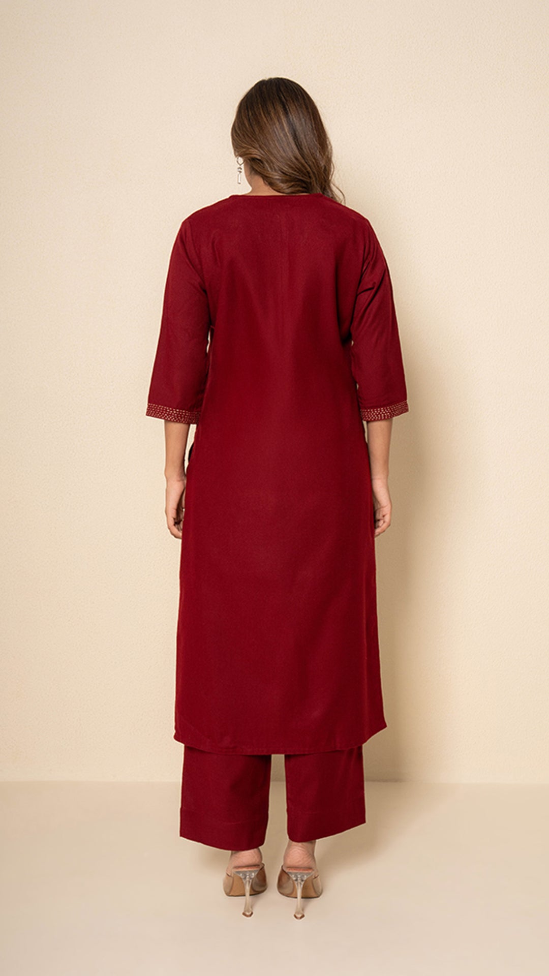 Deep Amber Wool Red Maroon Kurta Set