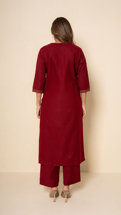 Deep Amber Wool Red Maroon Kurta Set