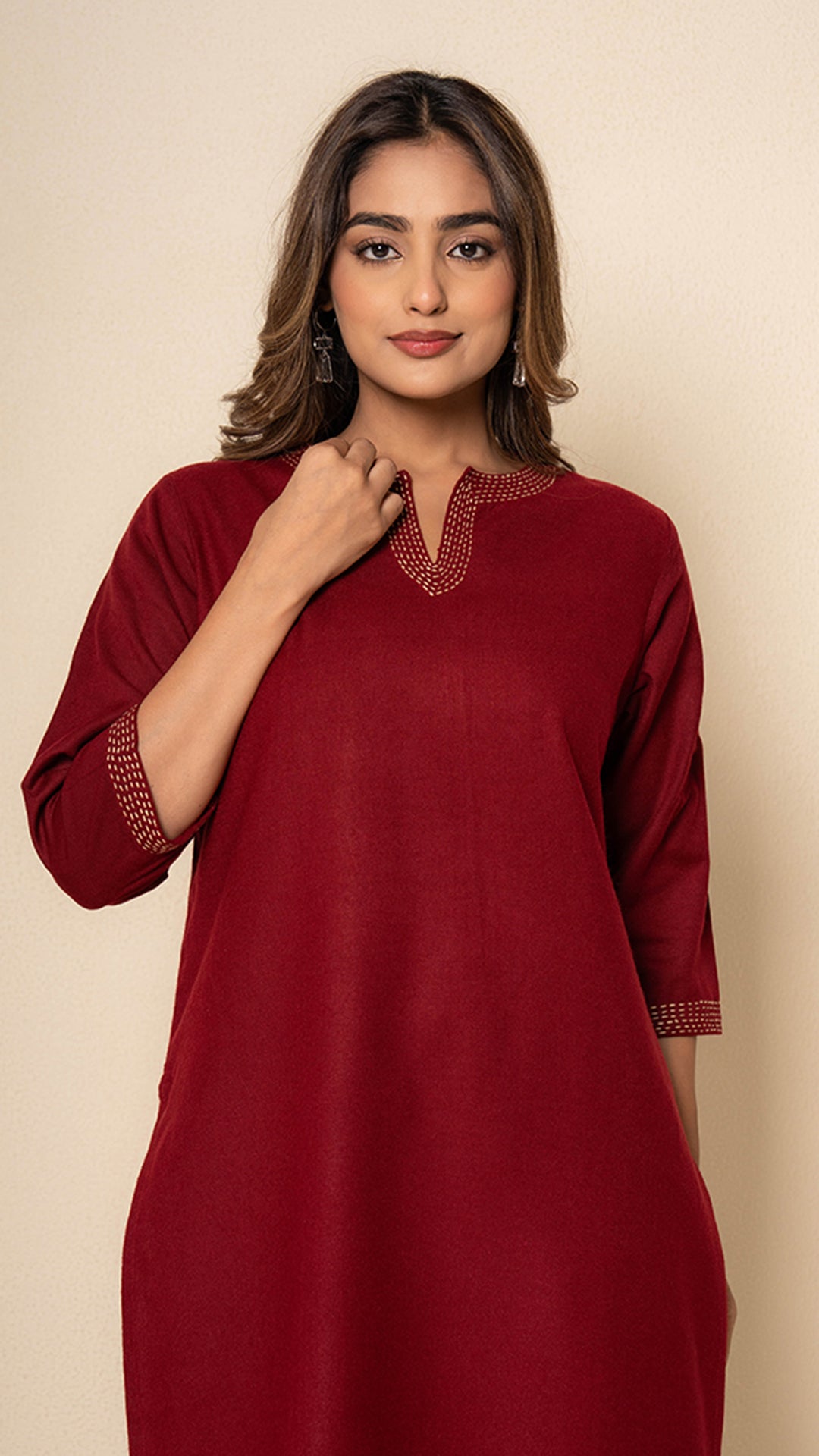 Deep Amber Wool Red Maroon Kurta Set