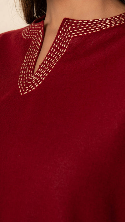 Deep Amber Wool Red Maroon Kurta Set