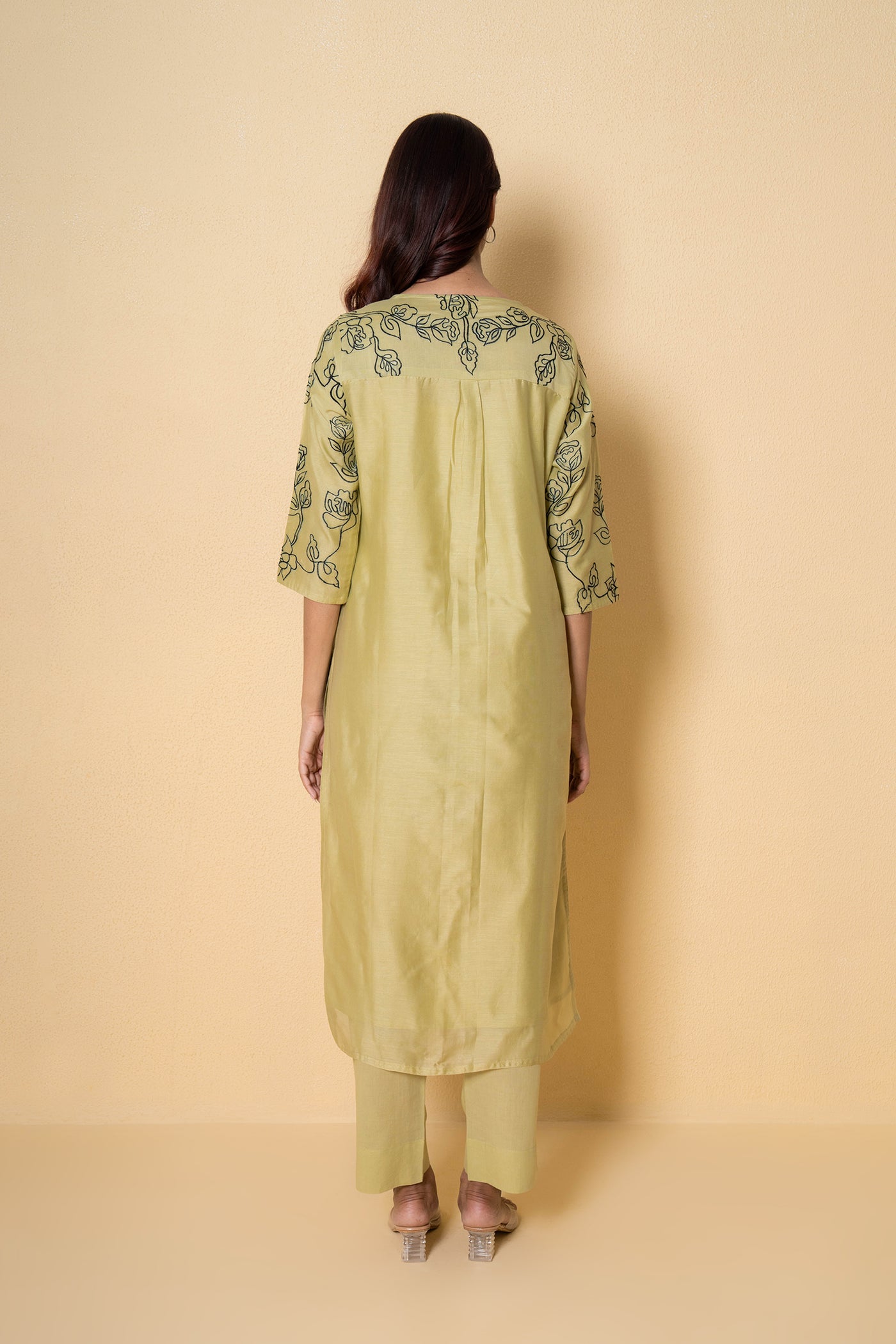 Soft Pistachio Embroidered Chanderi Kurta Set