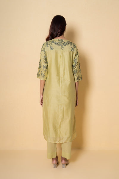 Soft Pistachio Embroidered Chanderi Kurta Set