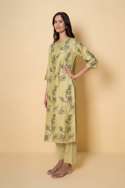 Soft Pistachio Embroidered Chanderi Kurta Set