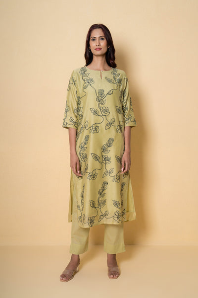 Soft Pistachio Embroidered Chanderi Kurta Set