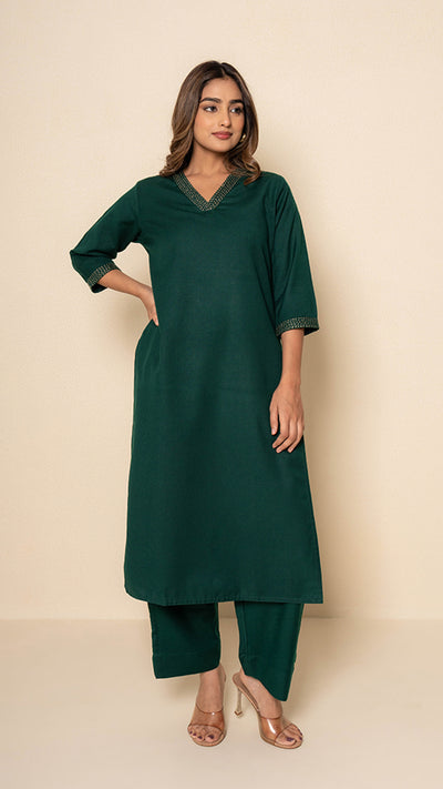 Emerald Dusk Wool Green Kurta Set