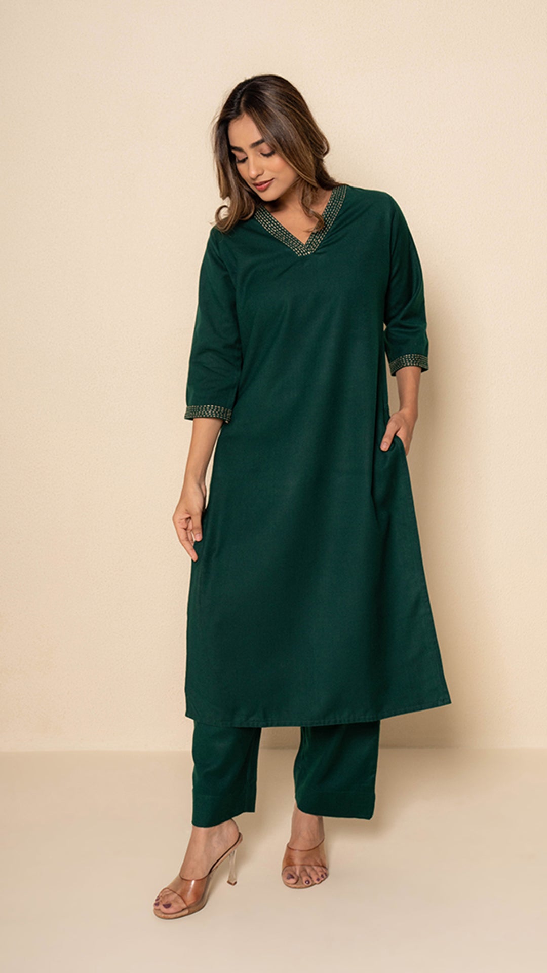 Emerald Dusk Wool Green Kurta Set