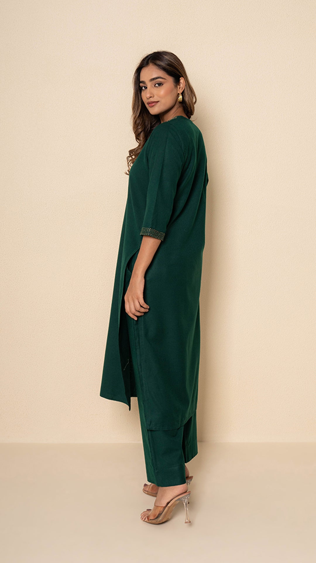 Emerald Dusk Wool Green Kurta Set