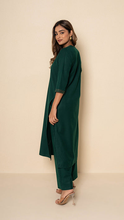 Emerald Dusk Wool Green Kurta Set