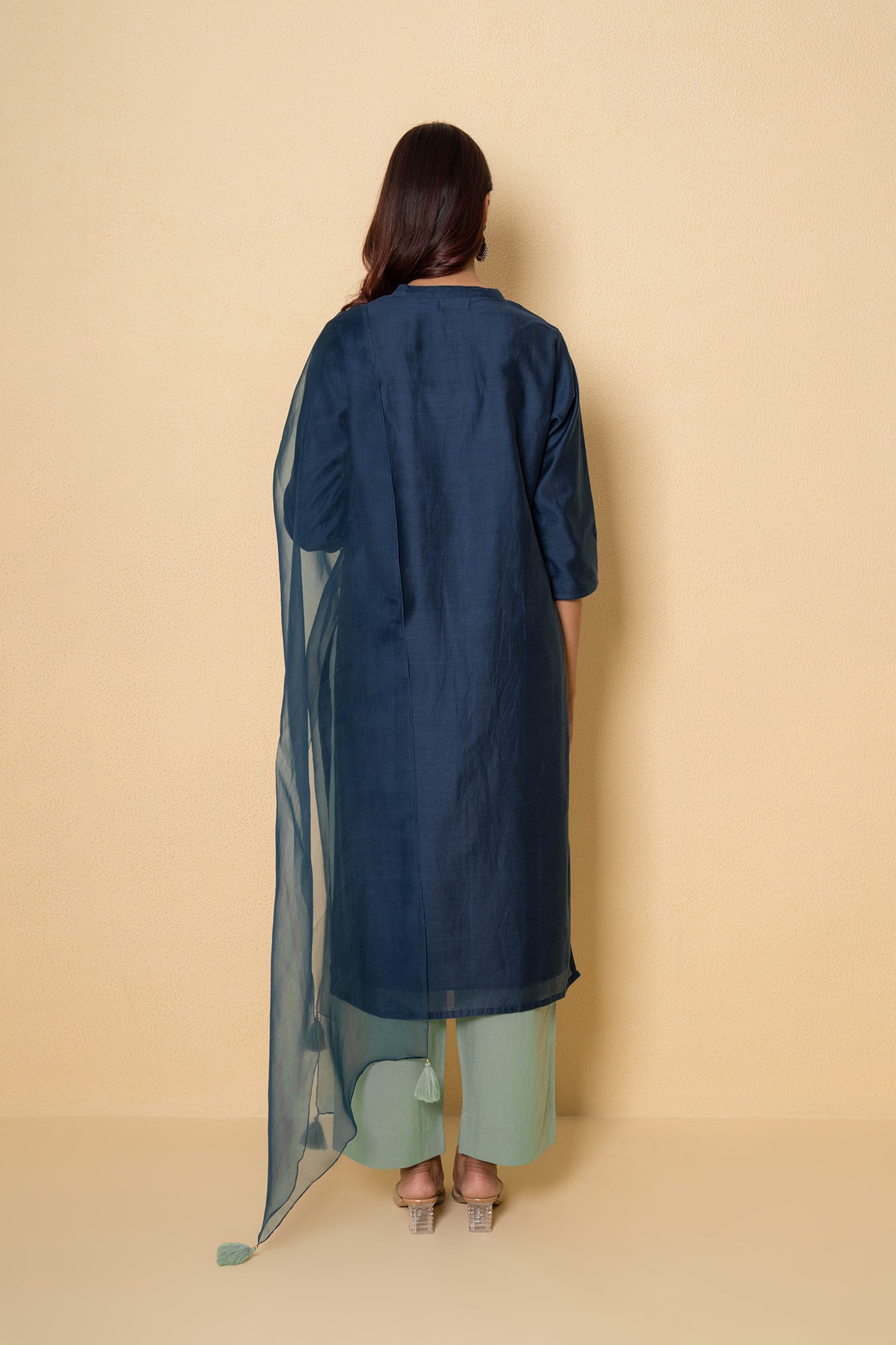 Blue Orchid Floral Embroidered Chanderi Suit Set