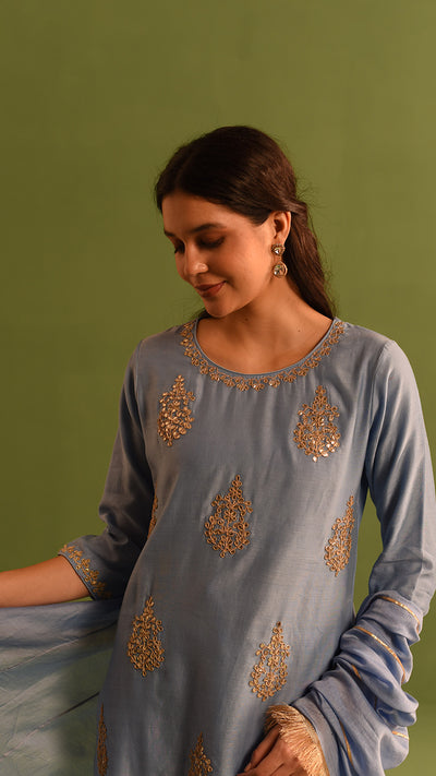 Blue Gray  Gota Patti Chanderi Suit Set