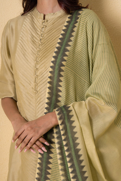 Pear Green Block Print Chanderi Suit Set