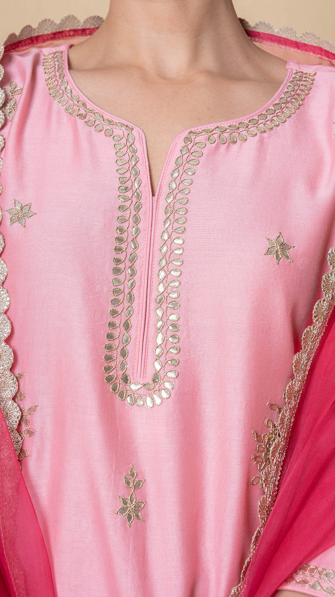 Rose Blush Gota Patti Chanderi Suit Set