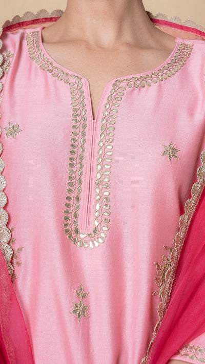 Rose Blush Gota Patti Chanderi Suit Set