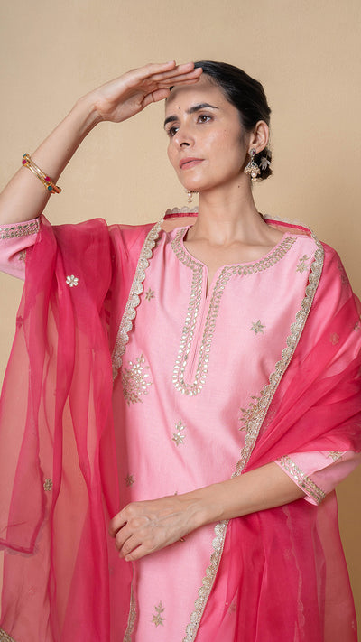 Rose Blush Gota Patti Chanderi Suit Set