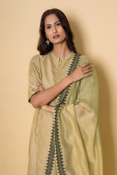 Pear Green Block Print Chanderi Suit Set