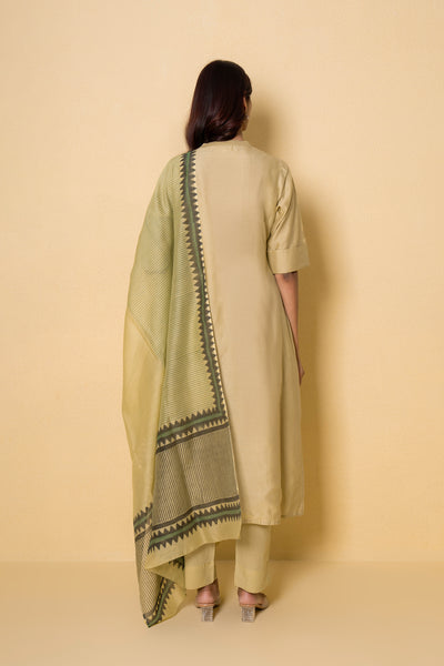 Pear Green Block Print Chanderi Suit Set
