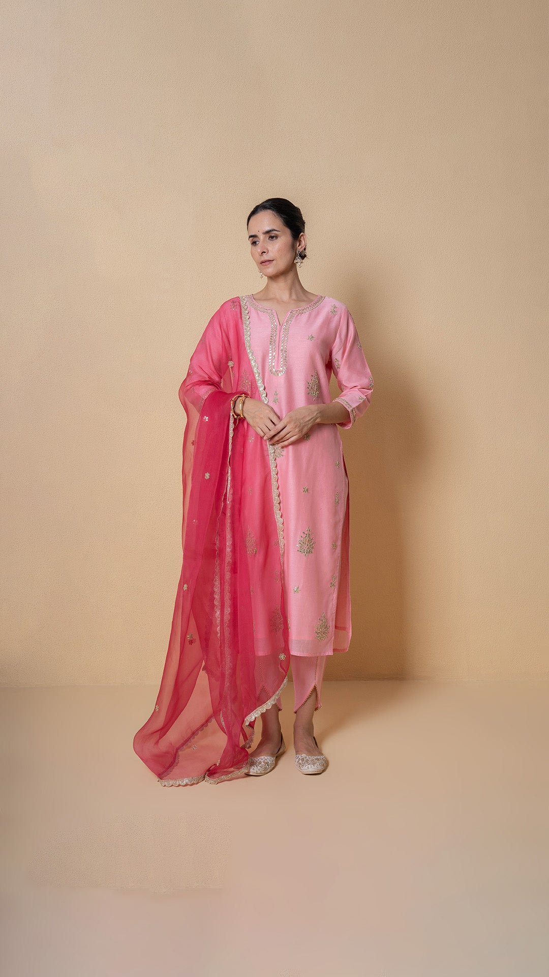 Rose Blush Gota Patti Chanderi Suit Set