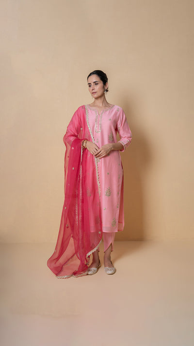 Rose Blush Gota Patti Chanderi Suit Set