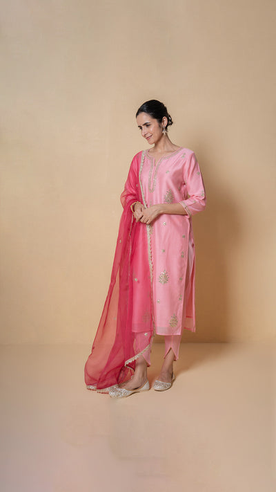 Rose Blush Gota Patti Chanderi Suit Set