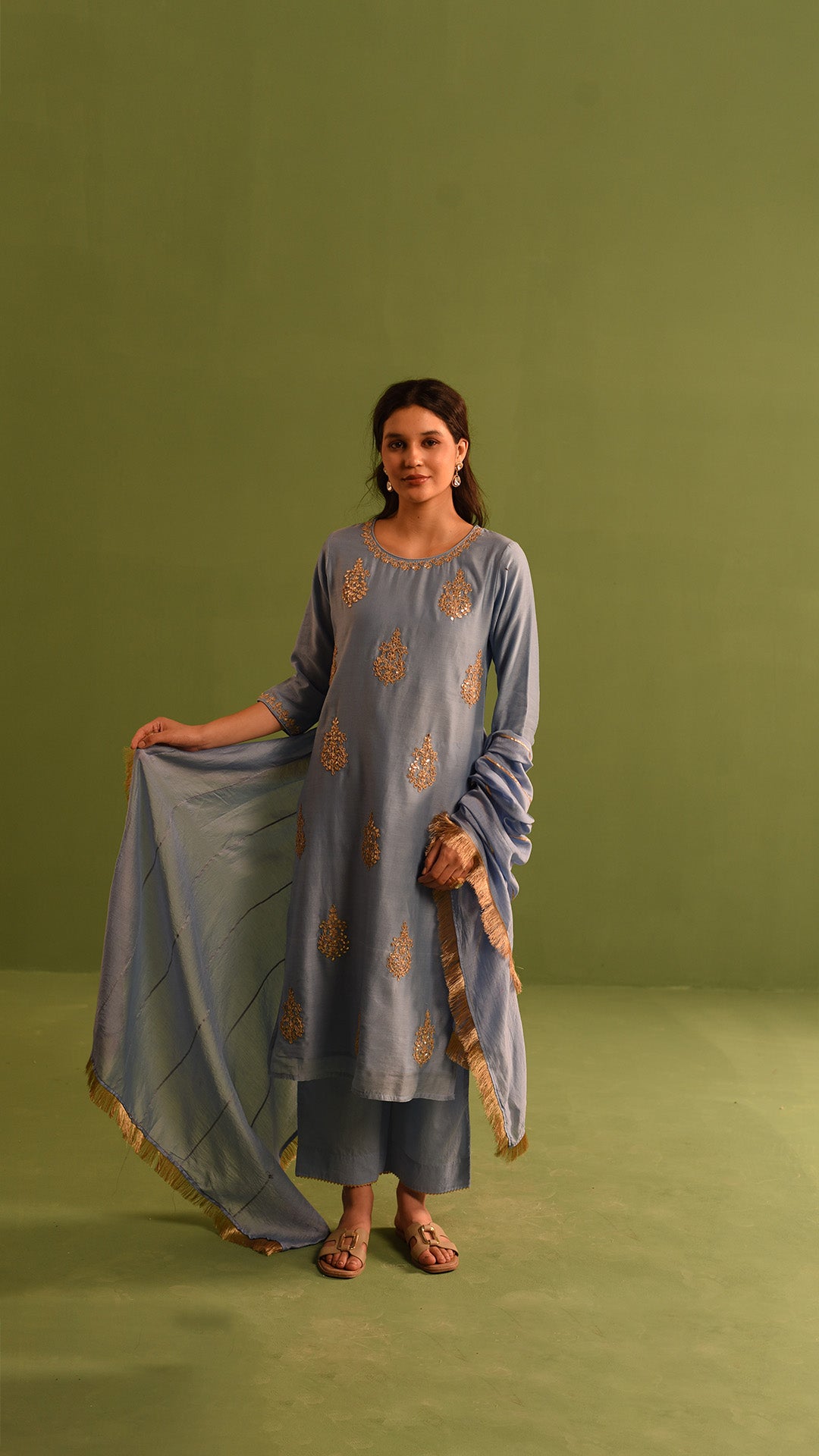 Blue Gray  Gota Patti Chanderi Suit Set