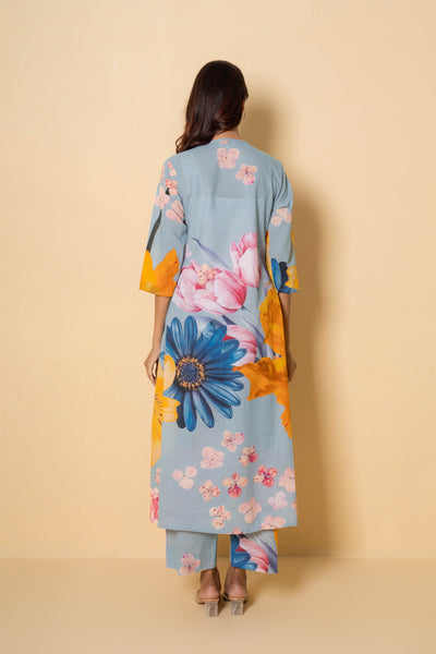 Aqua Marine Digital Print Cotton Kurta Set