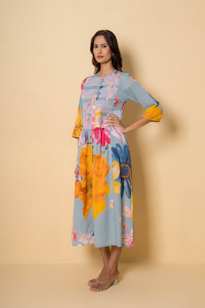 Aqua Marine Digital Print Cotton Dress
