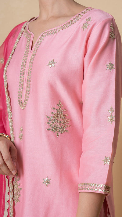 Rose Blush Gota Patti Chanderi Suit Set