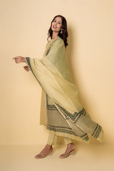 Pear Green Block Print Chanderi Suit Set