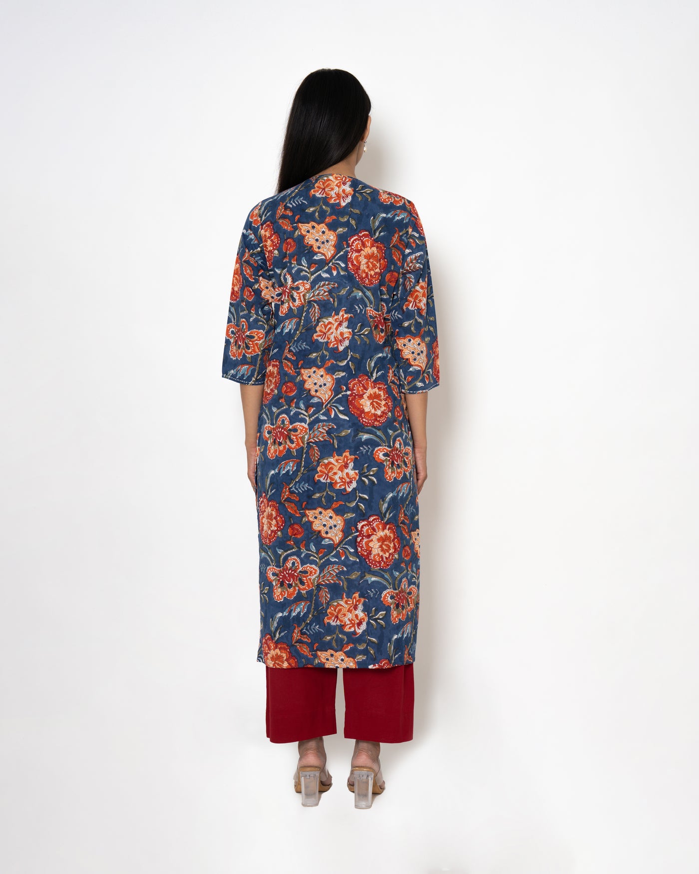 Floral Dawn Handblock Print Blue Cotton Kurta Set