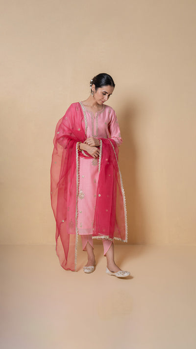 Rose Blush Gota Patti Chanderi Suit Set