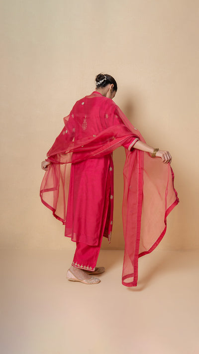 Cherry Dusk Marori Work Red Chanderi Suit Set