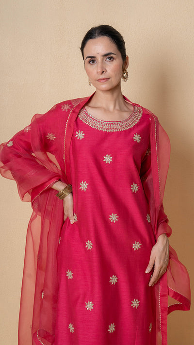 Cherry Dusk Marori Work Red Chanderi Suit Set