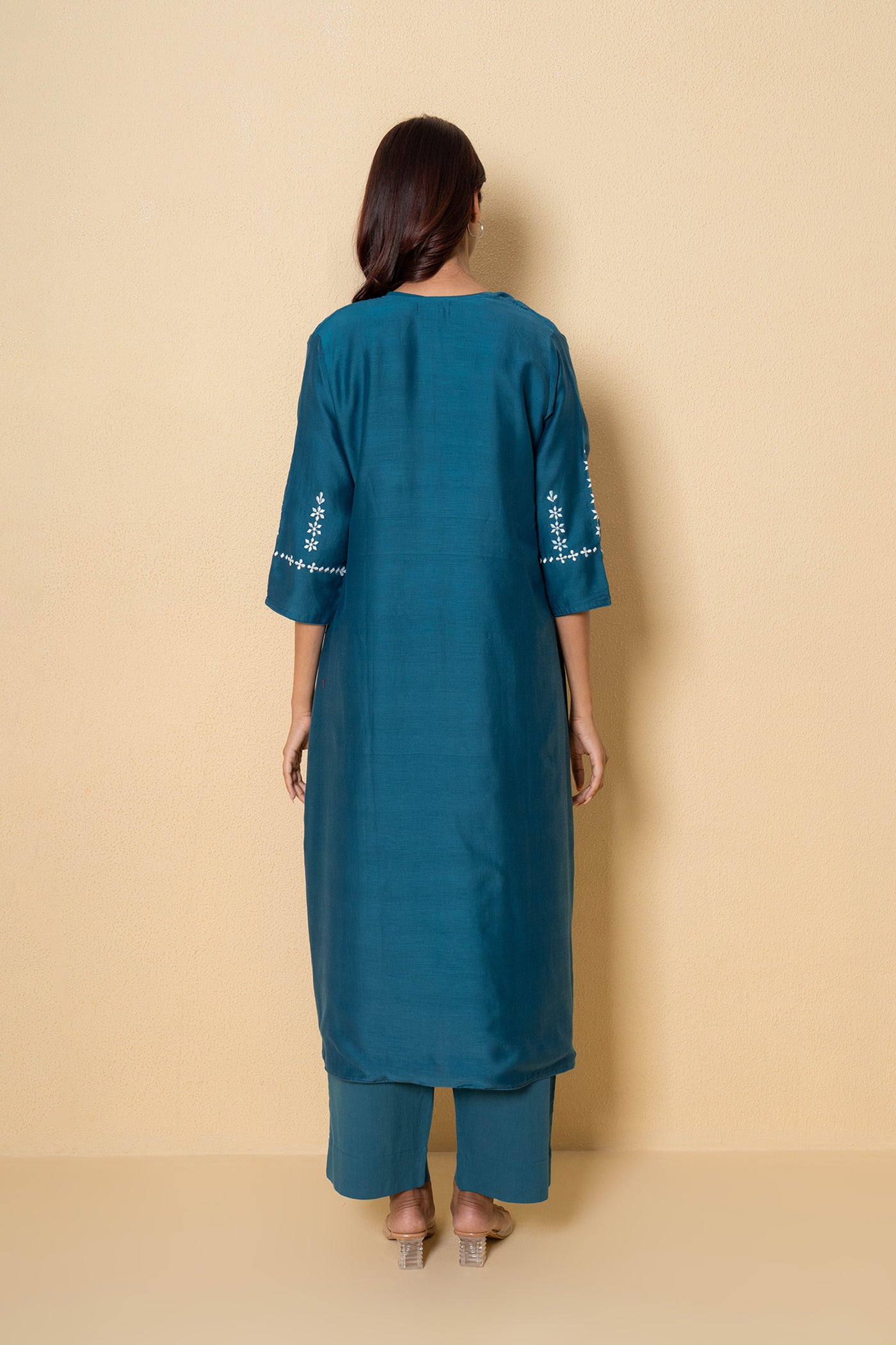Ocean Dew Embroidered Blue Cotton Kurta Set