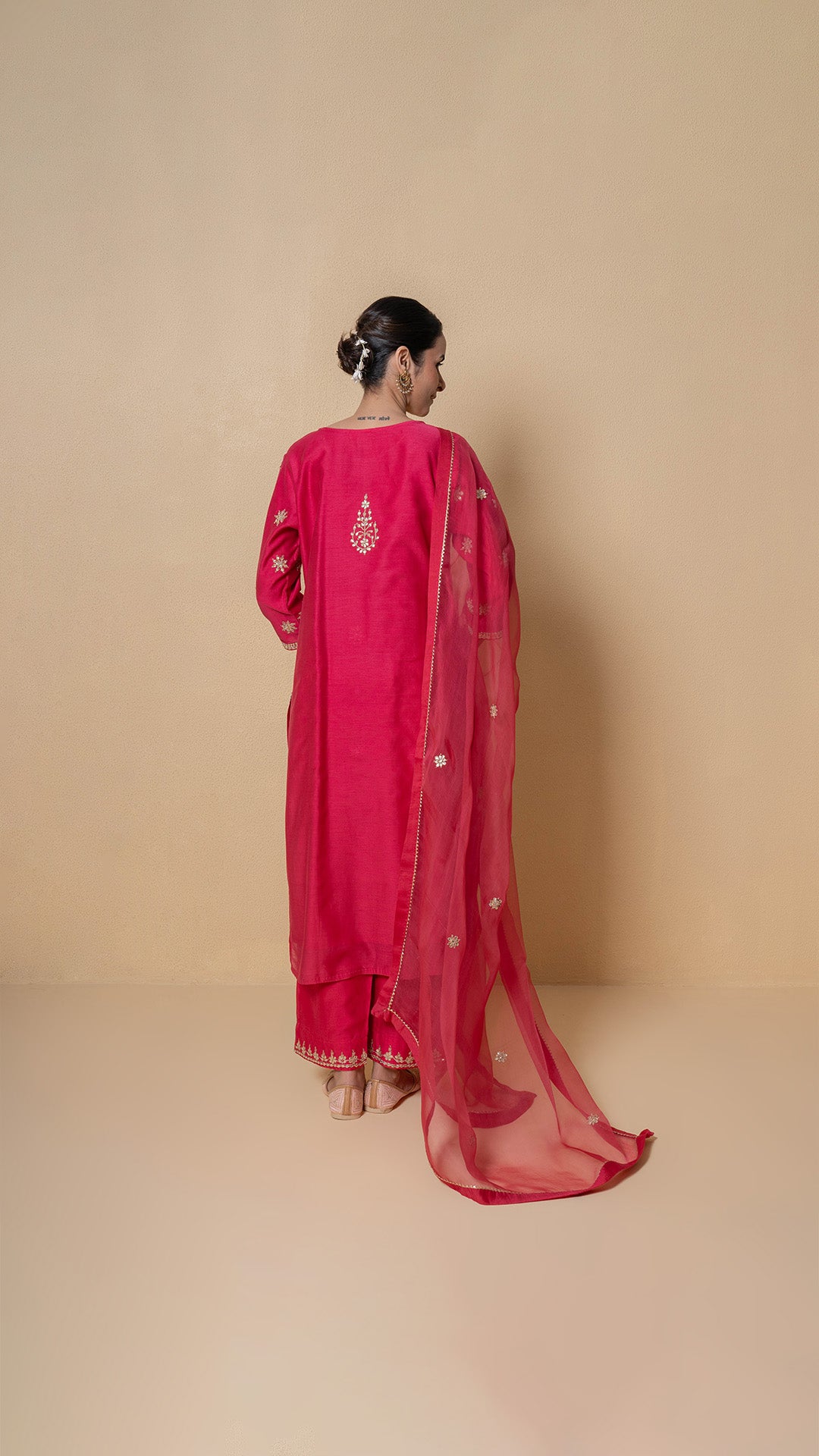 Cherry Dusk Marori Work Red Chanderi Suit Set