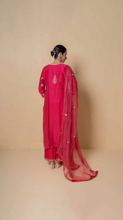Cherry Dusk Marori Work Red Chanderi Suit Set