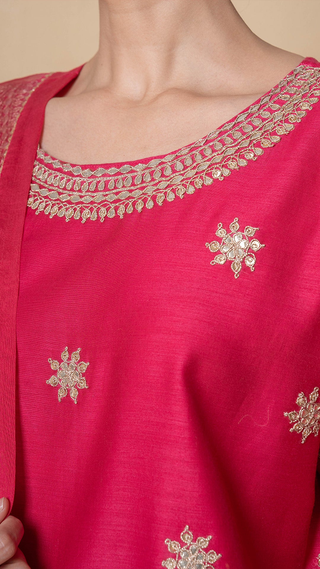 Cherry Dusk Marori Work Red Chanderi Suit Set