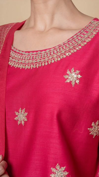 Cherry Dusk Marori Work Red Chanderi Suit Set