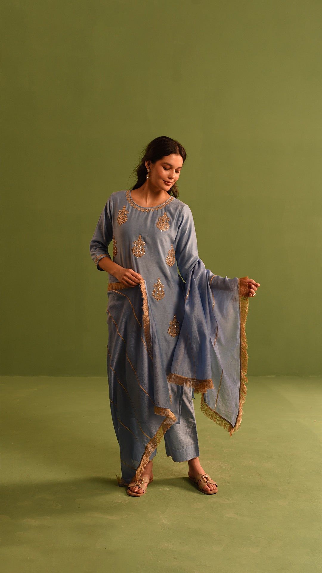 Blue Gray  Gota Patti Chanderi Suit Set