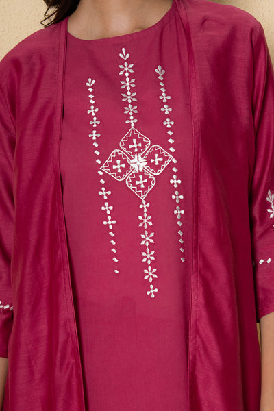 Radiant Rouge Embroidered Cotton Kurta Set
