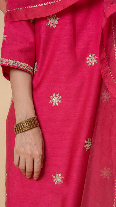 Cherry Dusk Marori Work Red Chanderi Suit Set